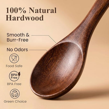 HANSGO 6PCS Wooden Spoons for Eating, 6 Inch Small Wooden Spoons for Honey, Coffee, Tea, Hot Cocoa, Jam, Bath Salts, Little Wood Table Spoon for Stirring, Smooth Finish, Unique Gifts for Men Women