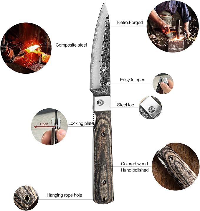 SENBON Forged 440A Stainless Steel Ultra Sharp Pocket Folding petty Universal Knife Color Wood Handle Camping Travel Outdoor Portable Fruit Knife