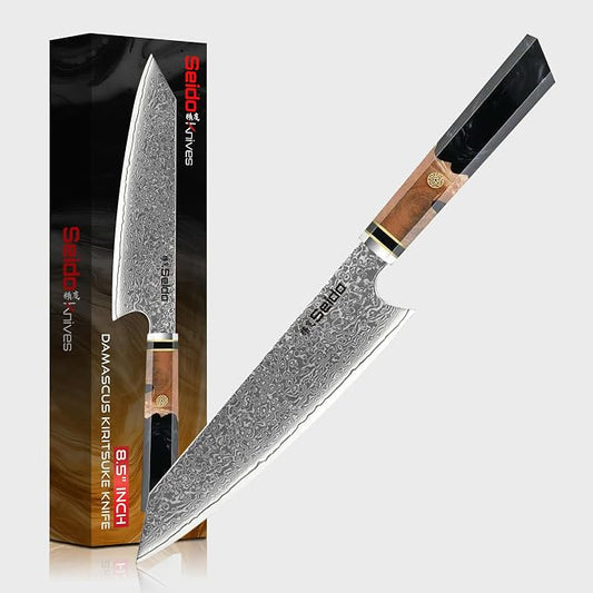 Seido Knives Kiritsuke Damascus Steel Chef Knife Epoxy Resin Stabilized Wood Handle Professional Kitchen Knife VG10 High Carbon Stainless Steel, Night Black