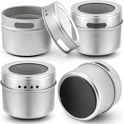 Bekith 20 Pack Magnetic Spice Jars, Magnetic Spice Containers for Refrigerator, Seasoning Tins with Clear Top Lid, 240 PVC Spice Label Set