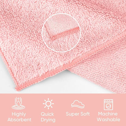 HOMEXCEL Microfiber Washcloths 12 Pack, Highly Absorbent and Soft Face Towel, Multi-Purpose Wash Cloths for Bathroom, Gym, Hotel, Spa and Kitchen, Multicolor 12x12 Inch, Pink
