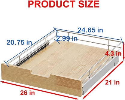 Sikarou Pull Out Cabinet Organizer,Heavy-Duty Slide Out Shelf, Wood And Wire Basket, Pull Out Drawer for for Kitchen Under Sink Space, Pantry, Bathroom (26 * 21 WM)