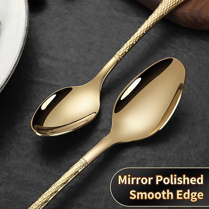 Lemeya Hammered Gold Silverware Set,30 Piece Modern Flatware Set Service for 6,Mirror Polished Stainless Steel Cutlery Set Utensil Set Tableware Set,Kitchen Knives Forks Spoons Set,Dishwasher Safe