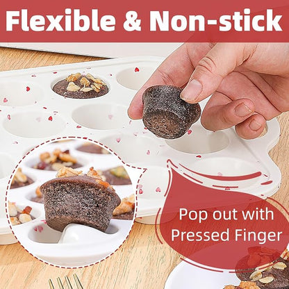 CAKETIME Mini Muffin Pan, Metal Reinforced Frame Mini Cupcake Pans 24 Cups Nonstick Muffin Silicone Molds with Handle for Baking Muffins, Cupcakes, Egg Bites 2 Pack Heart-Shaped