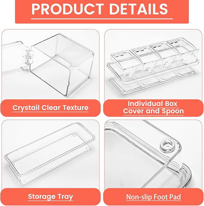 Clear Seasoning Box, 4 Piece Seasoning Rack Spice Pots, Plastic Storage Container Condiment Jars with Lids and Spoon, Storage Container Spice Jar for Salt Sugar Tea Herbal Coffee Beans