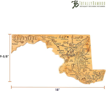 Totally Bamboo Destination Maryland State Shaped Serving and Cutting Board, Includes Hang Tie for Wall Display