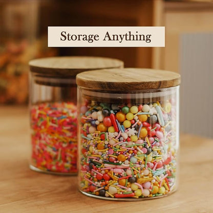 Labina Glass Storage Container Airtight Food Jars Kitchen Canister with Wood Lids, 20 Oz Wide Mouth Pantry Organization Glass Jar for Flour, Sugar, Cookie, Spagetti, Nuts and Candy