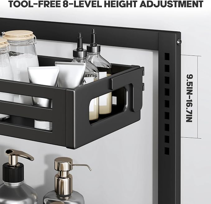 2 Pack 17IN-Depth Under Sink Organizer,Pull Out Cabinet Organizer With Smooth Cylindrical Rail,Metal Slide Out Drawer for Kitchen Bathroom Laundry,8-Level Tool Free Height Adjustable-Gun Gray