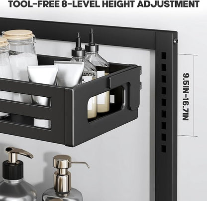 2 Pack 17IN-Depth Under Sink Organizer,Pull Out Cabinet Organizer With Smooth Cylindrical Rail,Metal Slide Out Drawer for Kitchen Bathroom Laundry,8-Level Tool Free Height Adjustable-Gun Gray