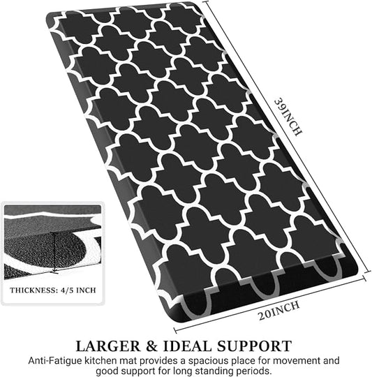 WISELIFE Anti Fatigue Floor Mat - 4/5 Inch Thick Kitchen Mat Non Slip Waterproof Heavy Duty Ergonomic Comfort Mat Durable for Home, Office, Sink, Laundry,(20" x 39", Black)