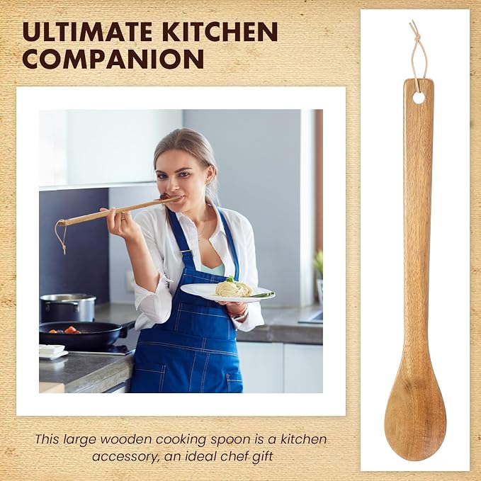 Baderke 1 Pcs 18 Inches Extra Long Wooden Spoons Large Non-stick Kitchen Wooden Spoons Giant Heavy Duty Stir Paddle for Cooking Mixing Stirring Heat Resistant Cooking Tool Chef Mom Gifts (Acacia)