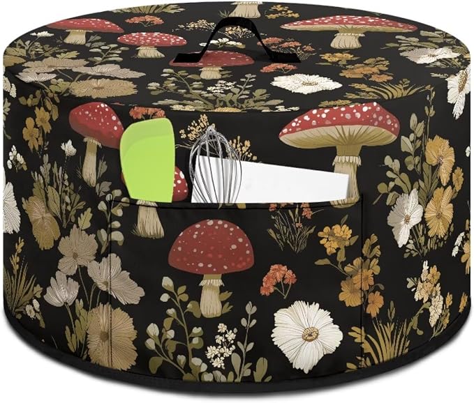 Vintage Mushroom Floral Slow Cooker Dust Cover Compatible with 6-8 qt Crock for Pot Small Kitchen Appliance Decor Dust Cover with Top Handle and Pocket