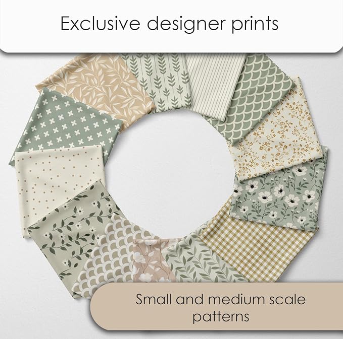 Cotton Satin Patchwork Fabric Panel – 35 Designs, 20×20 cm Squares, Single Piece 150×110 cm, Sage Green & Beige Patchwork Quilt Fabric (Meadow Breeze Patchwork Set, 35pcs 8x8 inch)