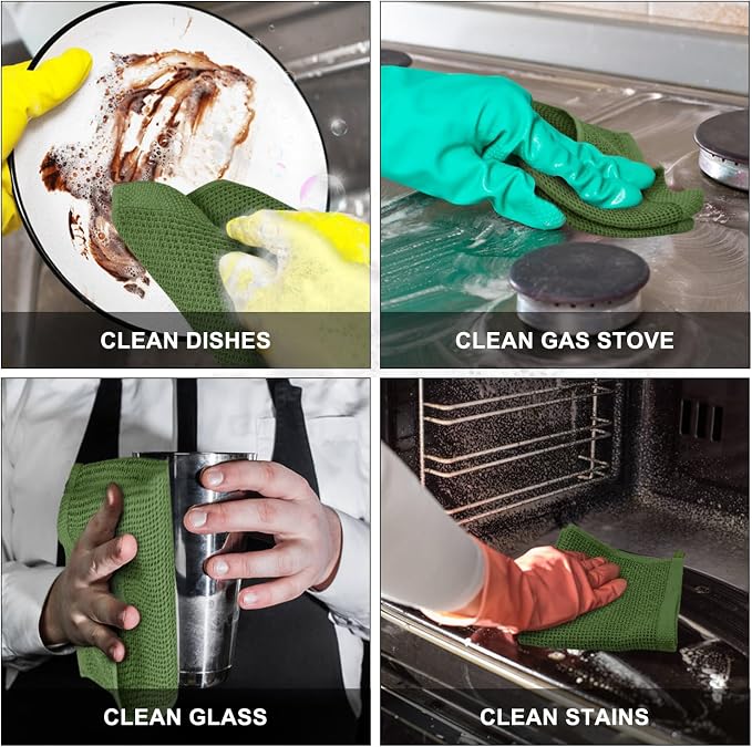 Nialnant 6 Pack Kitchen Dish Towels,100% Cotton Dish Rags for Washing Dishes,Super Soft Absorbent Cleaning Rags,Christmas Gifts-12x12 Inch,Green
