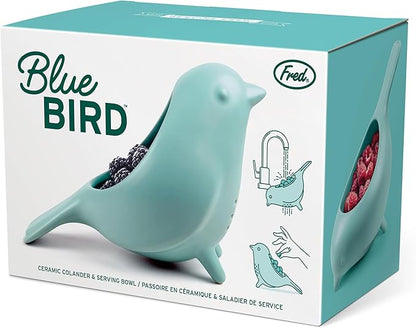 Genuine Fred BLUE BIRD Ceramic Colander, Charming, Unique Design, Berry Colander, Fun Kitchen Gadget