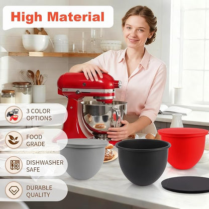 Silicone Bowl Liners for KitchenAid Mixers, 3-Pack Silicone Mixing Liners with Lids, Replacement for 5 Quart Tilt-Head Stand Mixer Bowls Accessories