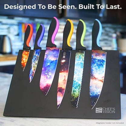 CHEF'S VISION Cosmos Kitchen Knife Set – 6-Piece Stainless Steel Knives with Non-Stick Coating, Dishwasher Safe, Galaxy Design, Unique Gift for Space Lovers
