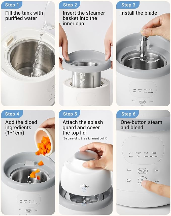 Bear All-Stainless Steel Baby Food Maker, NutriEase 3-Stage Texture, OneStep Baby Food Processor Puree Maker, Preset Function, Self-Clean&Dishwasher safe, Effortless Healthy Homemade Baby Food,Upgrade