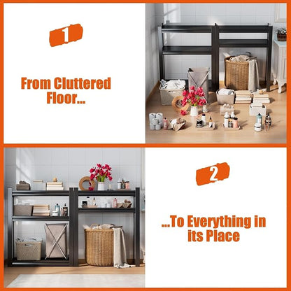 Over the Washer and Dryer Storage Shelf, Height-Adjustable Storage Shelf, 5-Tier Metal Organizer Rack for Washer Dryer, Sturdy Shelving Unit for Kitchen, Apartment, Black (72"Hx31.5"Wx15.8"D)