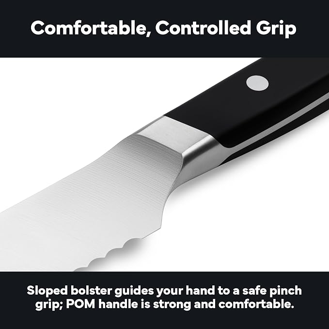 Misen Serrated Bread Knife - High-Carbon Japanese AUS8 Steel - Perfect for Soft Foods, Bread, Pastries, and Fruits - Verstatile Slicer, Razor-Sharp Edge, Durable Blade, Ergonomic Handle - 8", Black