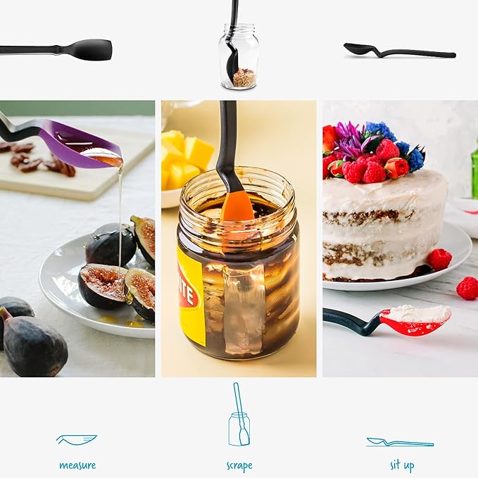 Dreamfarm Mini Supoon Non-Stick Sit-Up Silicone Scraping Cooking Spoon, Jar Scraper Measures 5ml Tsp - 8" Black
