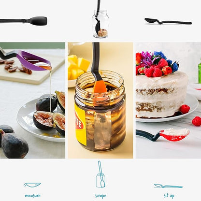 Dreamfarm Mini Supoon Non-Stick Sit-Up Silicone Scraping Cooking Spoon, Jar Scraper Measures 5ml Tsp - 8" Black