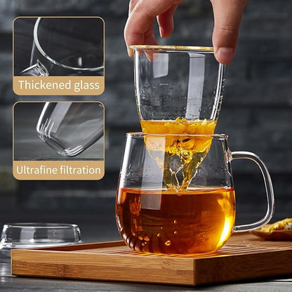 DOPUDO Large Glass Tea Cup, 25.6 oz Borosilicate Glass Tea Mug with Infuser and Lid, Clear Tea Cups for Brewing Scented Tea and Tea Bag.