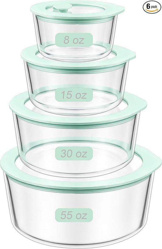 Urban Green Glass Food Container Set with Glass Lid, 4 Pack, Meal Prep Containers with Silicone Framed Airtight Lid, Leakproof, 100% Plastic Free,