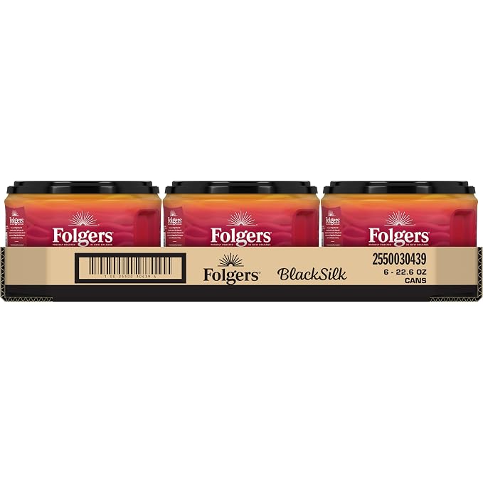 Folgers Black Silk Ground Coffee, Dark Roast, 22.6 Oz. Canister (Pack of 6)