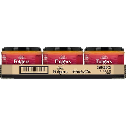Folgers Black Silk Ground Coffee, Dark Roast, 22.6 Oz. Canister (Pack of 6)
