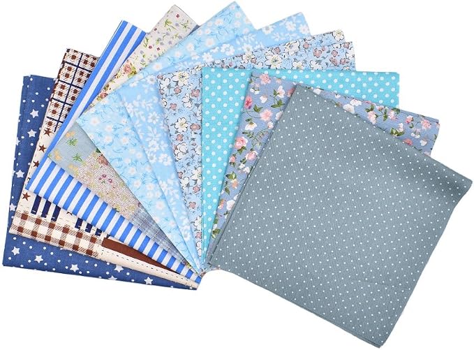 10pcs 12 x 12 inches (30cmx30cm) Print Blue Series Fabric Bundle Squares Patchwork DIY Sewing Scrapbooking Quilting Pattern Artcraft