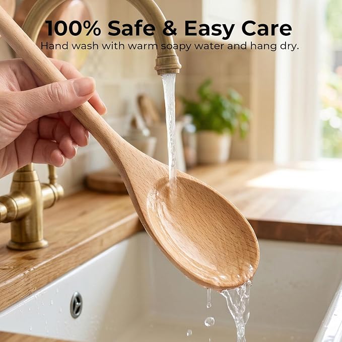 HANSGO 6PCS Wooden Spoons, 12 Inch Wooden Mixing Spoons Long Handle, Large Wood Kitchen Utensils for Cooking Stirring Baking Tasting, DIY Available