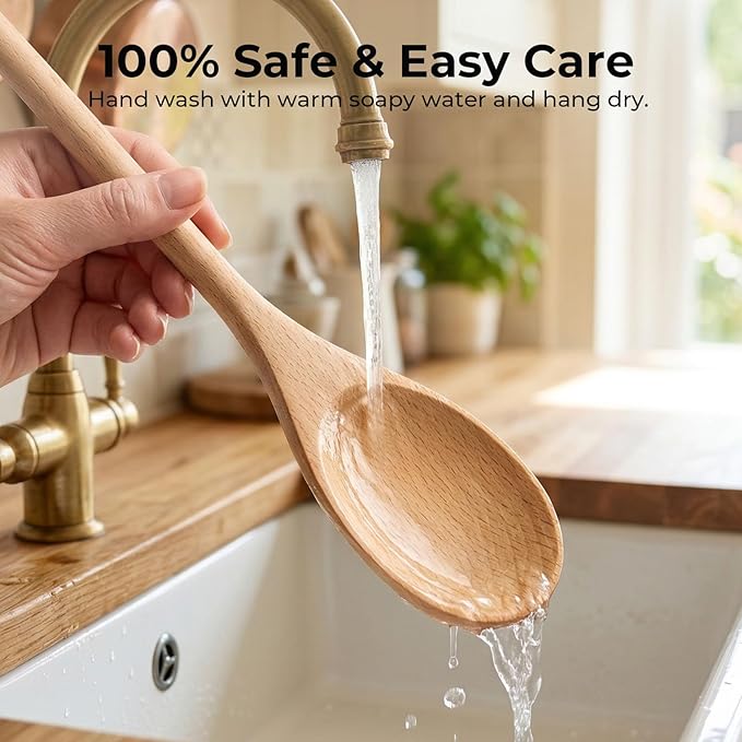 HANSGO 3PCS Wooden Spoons for Cooking, 12 Inch Long Handle Mixing Spoons for Baking, Tasting, Stirring Food, Hot Soups, Large Wooden Utensils for Nonstick Cookwares, Thoughtful Kitchen Gifts