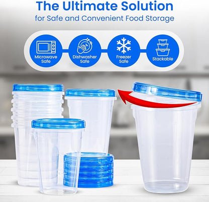 RFAQK 24 Pack Freezer Storage Containers with Lids-32 OZ Soup Containers with Twist Top Lids-Meal Prep Quart Food Storage Containers with Screw Lid-Leak Proof Plastic Containers for Leftovers & Pantry