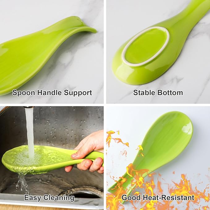 Hasense Spoon Rest for Stove Top, Large Ceramic Spoon Holder for Kitchen Counter, Cooking Utensil Rest for Spatula Ladle and Tong, Utensil Rest for Home and Coffee Bar, Housewarming Gift, Green