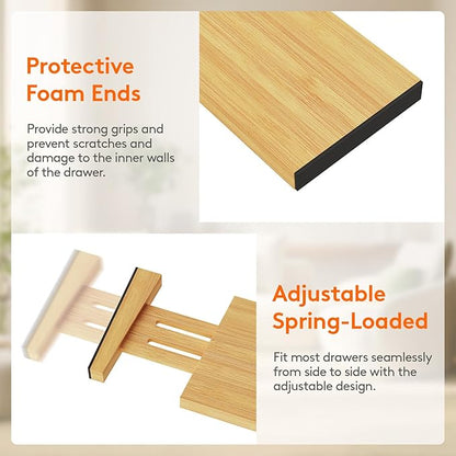 Lifewit 4" High 5 Pack Bamboo Drawer Dividers 31-40cm/12-16 Adjustable Wooden Drawer Organizer for Clothes/Utensils, Expandable Drawer Separator for Dresser/Kitchen/Bedroom/Office Organization