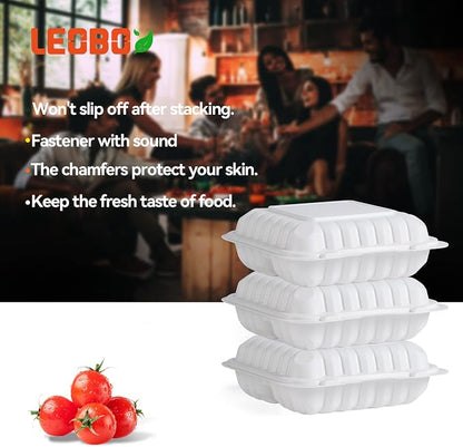 55-Pack 34oz 8 Inch Food Containers - Shrink Wrapped No Pre-Wash | 3-Compartment Reusable & Secure Snap Closure | Bpa Free Microwave Safe for Leftovers, Work Meals, Takeout & Meal Prep, White
