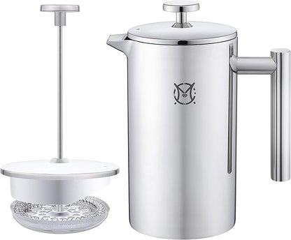French Press Coffee Maker – Single Serve 1 Cup Small Stainless Steel Thermal Double Walled French Press 350ML/12OZ