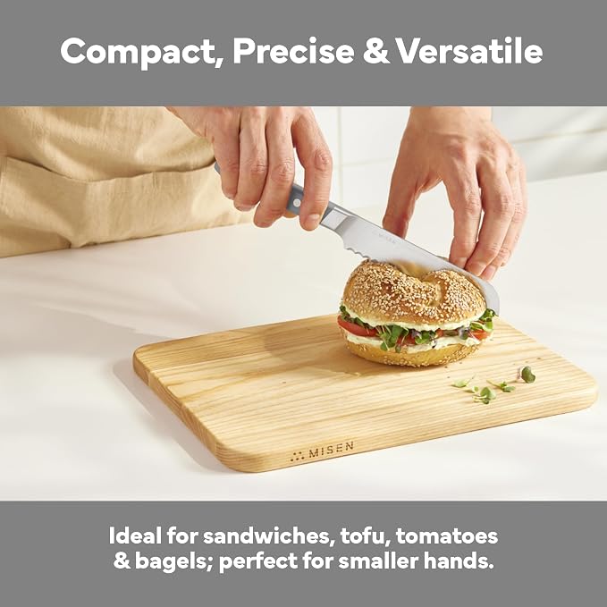 Misen Serrated Bread Knife - High-Carbon Japanese AUS8 Steel - Perfect for Soft Foods, Bread, Pastries, and Fruits - Verstatile Slicer, Razor-Sharp Edge, Durable Blade, Ergonomic Handle - 5", Gray