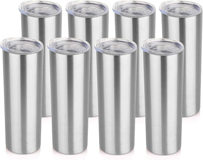 HASLE OUTFITTERS 20 oz Skinny Tumblers Bulk Set, Stainless Steel Insulated Slim Tumblers with Lids Travel Water Cups(Stainless Steel, 8)