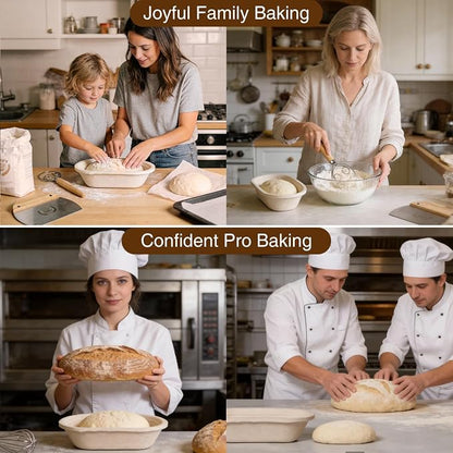 Wood Pulp Banneton Bread Proofing Baskets Set of 2, 11 Inch Oval 750G Sourdough Proofing Basket Kit with Linen Covers, Dough Whisk, Scraper, Bread Lame & Flour Duster, Non-Stick Bread Bowl