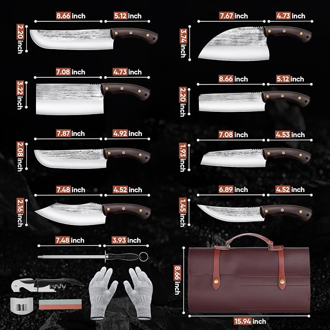 TIJERAS 14PCS Butcher Knife Set for Meat Cutting, Premium Japanese Chef Knives with Bag, High Carbon Steel BBQ Cooking Kitchen Knives Set, Gifts for Men Women