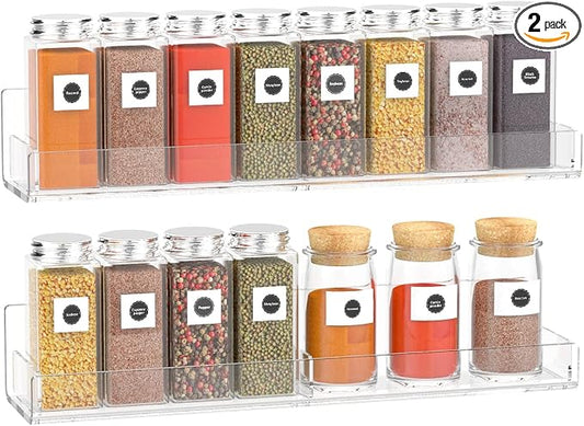 Sezanrpt Acrylic Spice Rack Wall Mount, Hanging Spice Shelf Racks for Seasonings, Kitchen Spice Jars Wall Organizer Storage Holder, 2 Pack