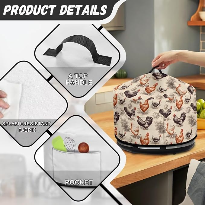 Farm Chickens Slow Cooker Cover for Pot Dust Cover Fits for Most 6-8 Quart Oval Slow Cooker Dustproof Small Appliance Accessories Decor