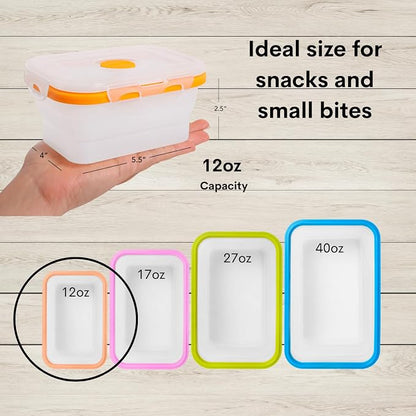 ECOBERI Collapsible Food Storage Containers, Silicone Small 8 Piece 12 oz Set, BPA-Free Food Storage with Airtight Lids, Space-Saving Lunch Containers, Freezer and Dishwasher Safe