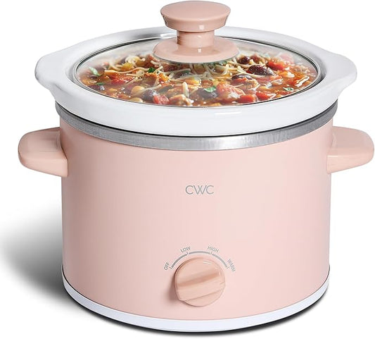 COOK WITH COLOR 2QT Mini Electric Round Slow Cooker - Adjustable Settings, Removable Stoneware Pot, Tempered Glass Lid, Dishwasher Safe, Cool-Touch Side Handles, Dusty Rose