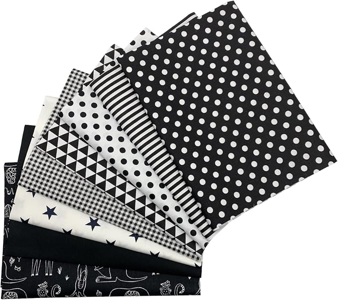 aufodata 8 Pieces 19.6" x 19.6" (50cm x 50cm) Cotton Fabric Squares Quilting Patchwork Floral Pattern Precut Fabric for DIY Quilting Sewing Crafting Artcraft (Black)