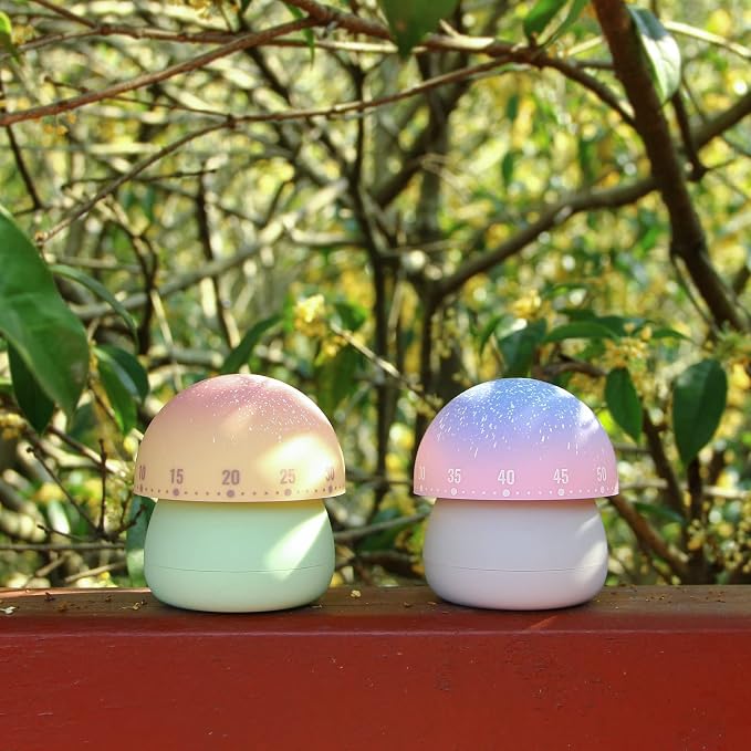 Mechanical Kitchen Timer, Cute Mushroom Timer for Kids, Wind Up 60 Minutes Manual Countdown Timer for Classroom, Home, Study and Cooking (Pink Base)