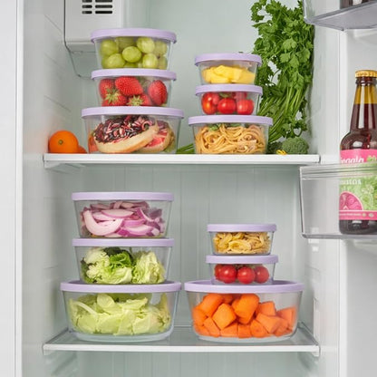 16-Piece Glass Food Storage Containers Set (8 Containers + 8 BPA-Free Lids) | 1-Cup, Leakproof | Microwave, Freezer, Oven & Dishwasher Safe | Ideal for Meal Prep & Pantry Organization, Purple