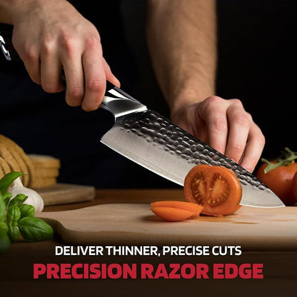 SHIKARI Chef Knife – 8 Inch Japanese Knife with Full Tang VG-10 Damascus Steel – Professional Chefs Knife with Ergonomic Pakkawood Handle – Razor Sharp Cutting Blade for Kitchen
